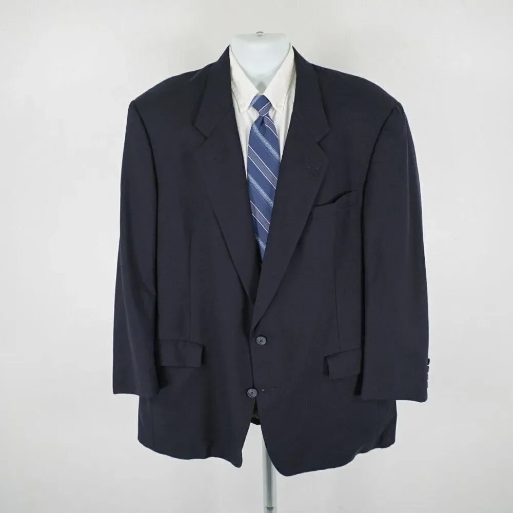 Hart Schaffner Marx Micron 2000 Wool Blue 2‎ Button Suit Jacket / Blazer 48L